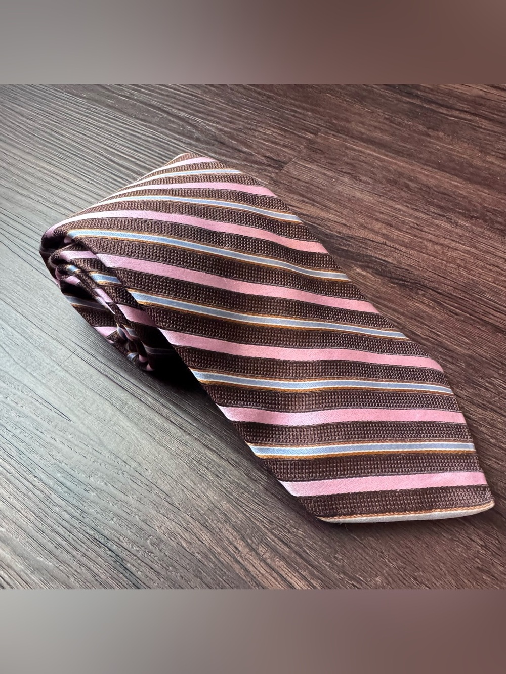 John W. Nordstrom Mens Neck Tie Long Made In Usa Silk Stripe Brown Pink Blue 65”
